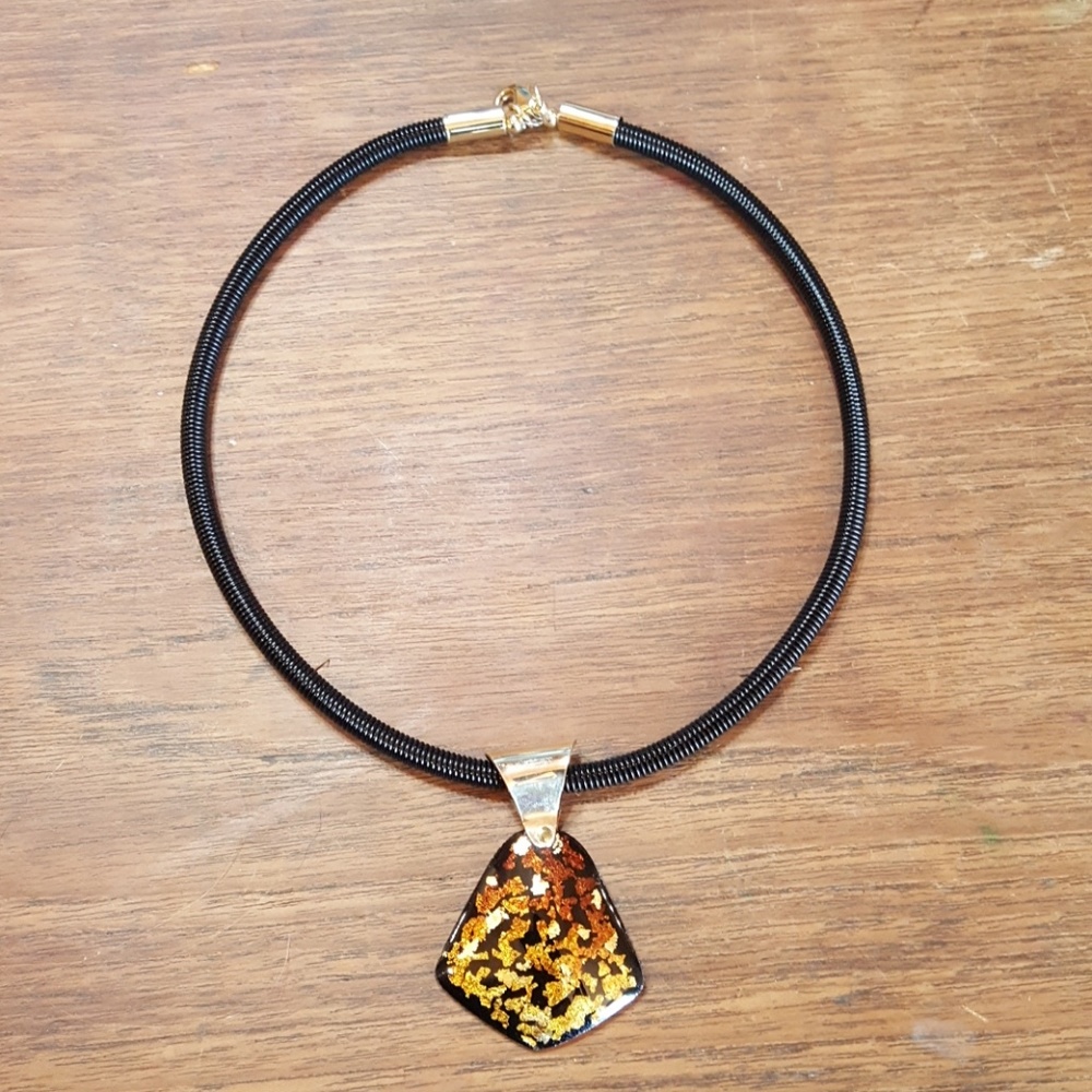 Enamel bell shaped pendant- and custom cord